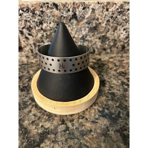 Silver Tone Cuff Bracelet Polka Dot Pattern HC Monogram Adjustable Statement